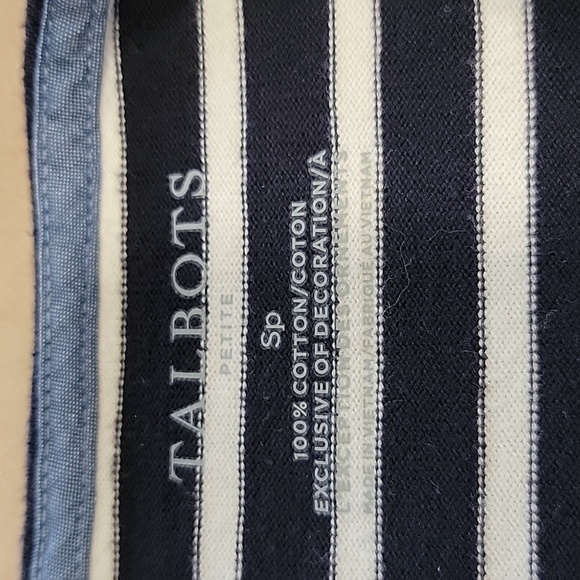 Talbots Size SP 100% Cotton Navy Blue & White Striped Long Sleeve Top - Picture 13 of 13